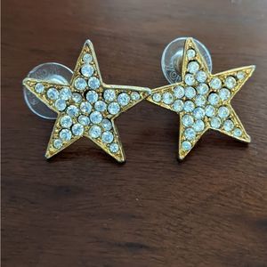 Gold & Rhinestone Star Earrings Pierced
